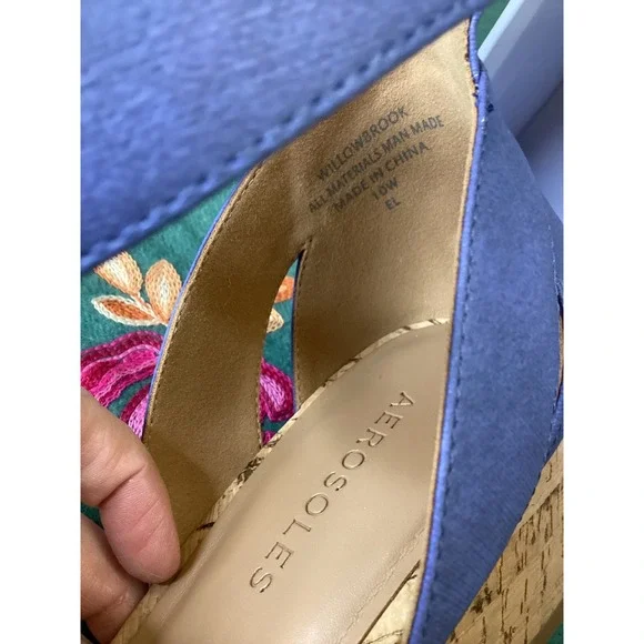 Aerosoles Willowbrook Wedge Sandals 10W Mid Blue Cork Heel - Picture 4 of 5